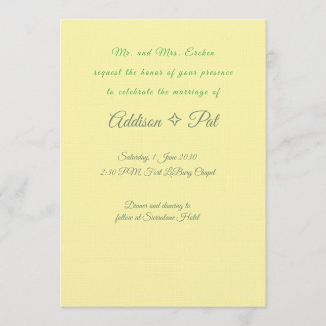 Minimalist Yellow & Sage Green Wedding Invitation Inbjudningar (Framsida)