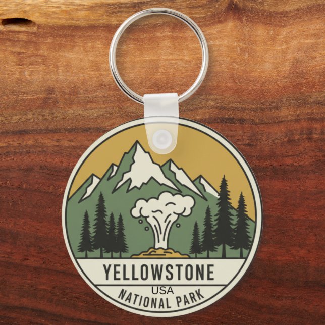Minimalist Yellowstone National Park Keychain - Cu Nyckelring (Baksida)
