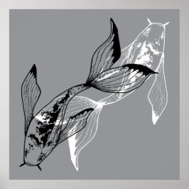 Minimalist Yin Yang Koi Fish Poster