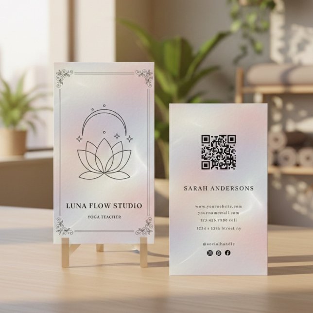 Minimalist Yoga Studio with QR Code | Holographic  Visitkort (Skapare uppladdad)