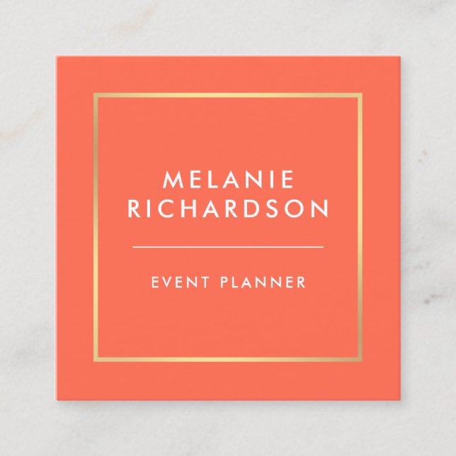 Minimalist yrkesmässigt elegantt guld för korall fyrkantigt visitkort (Framsida)