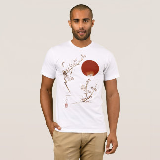Minimalist Zen Japanese Sun and Plum Branch Design T Shirt