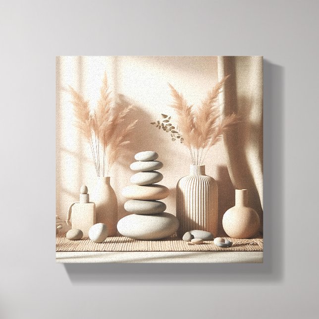 Minimalist Zen Still Life Art - Balanced Stones an Canvastryck (Framsida)