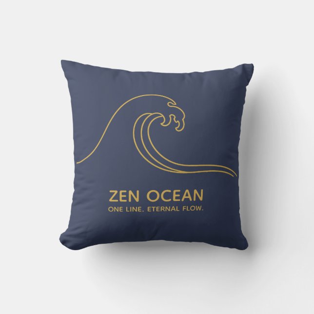 Minimalist Zen Wave - Abstract Ocean Line Kudde (Framsida)