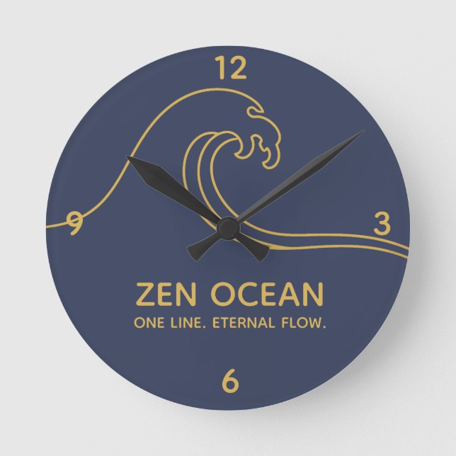 Minimalist Zen Wave - Abstract Ocean Line Rund Klocka (Framsida)
