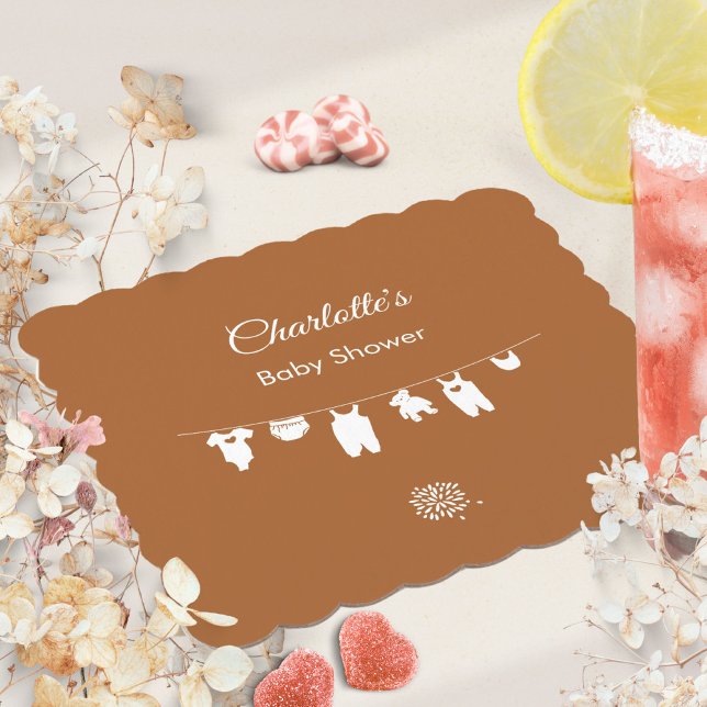 Minimalistbabyskor för bränd Orange Underlägg Papper (Burnt Orange Boho Gender Neutral Baby Shower Paper Coaster ©Susanne Sachers - Sunny Mind 🌞)