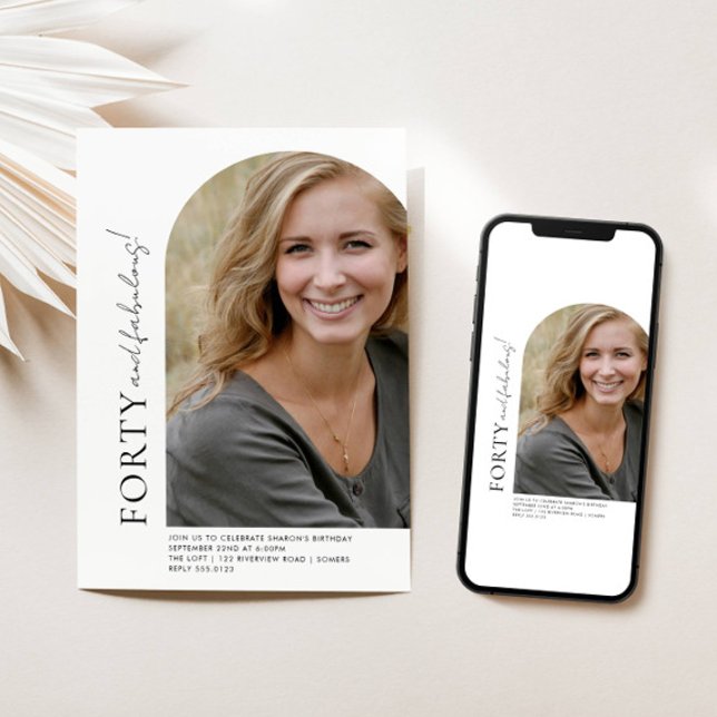 Minimalistbåge utanför centerfoto 40:e födelsedage inbjudningar (Skapare uppladdad)