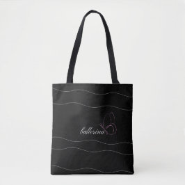Minimalistballerina & Rosa Butterfly Black Tote Tygkasse