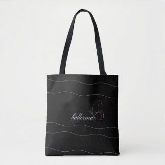 Minimalistballerina & Rosa Butterfly Black Tote Tygkasse