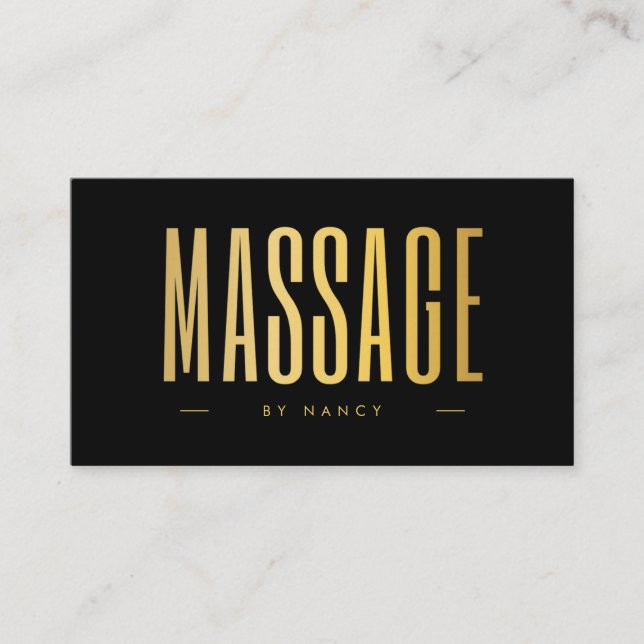 Minimalistbehandlare för massage av svart och Guld Visitkort (Framsida)