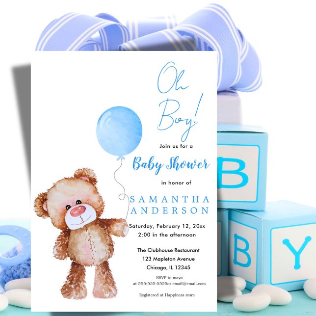 Minimalistbjörn "Oh Boy"! Inbjudan till babyvisnin (Skapare uppladdad)