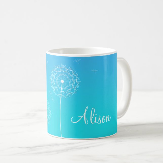 Minimalistblåvita Dandelion Flowers Namn Kaffemugg (Framsida höger)