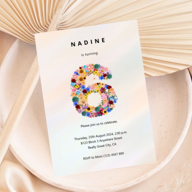 Minimalistblommor i blommigt 6e på födelsedagsinbj inbjudningar (Skapare uppladdad)