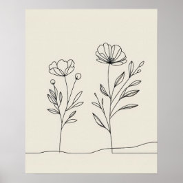 Minimalistblommor - poppies Lineart Poster