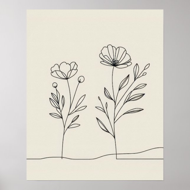 Minimalistblommor - poppies Lineart Poster (Framsidan)