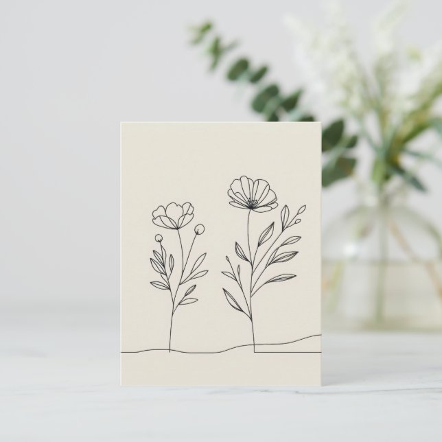 Minimalistblommor - poppies Lineart Vykort (Stående Fram)