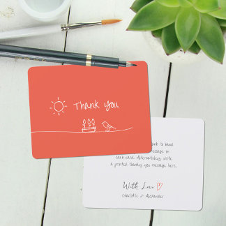 Minimalistblommor (röd Orange) Bird Sol Teckning Tack Kort