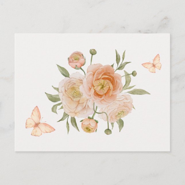 Minimalistblomsblomma, fjäril vykort (Framsida)