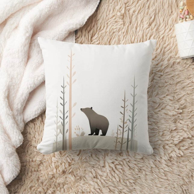 Minimalistboho Bear i Skogen Nursery Kids Room Kudde (Filt)