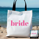 Minimalistbricka i Rosa med Personlig bakåt Tygkasse<br><div class="desc">Roligt, flirt rosa med enkelt lodrät blockering för att anpassa sig till bruden på bachelorette-partiet. Koordinerar med Rosa "Bride Tribe"-väskor i min samling. Söt är bara för din favoritbrud! "Bride" på framsidan och personliggör baksidan med namn. Säg mig om du vill att något annat än det du ser här-lycklig ska...</div>