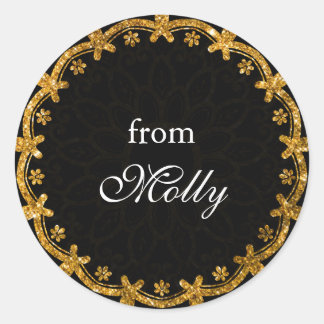 Minimalistcirkel i Black & Guld Mandala Stickers Runt Klistermärke