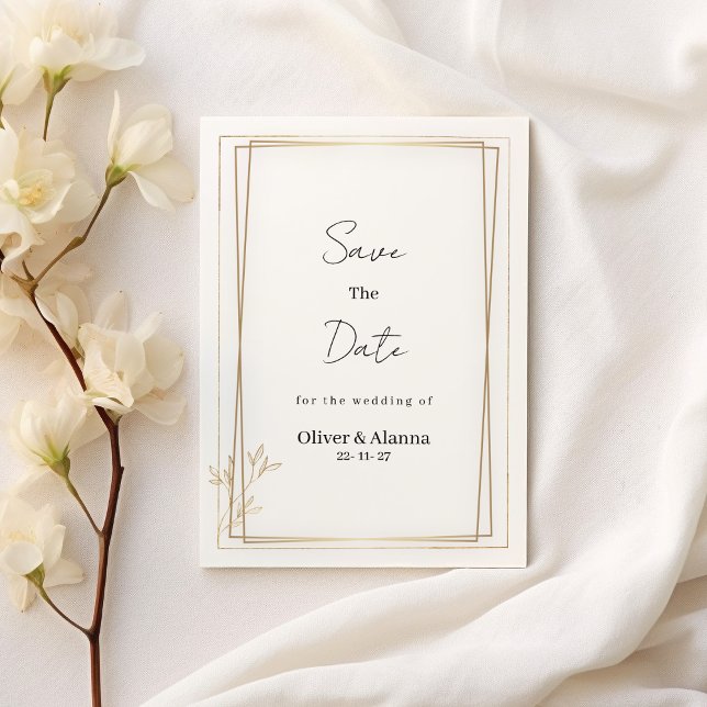 Minimalistdatum för lyxvit och guld Spara datum Inbjudningar (Luxury white and gold minimalist Save The Date)