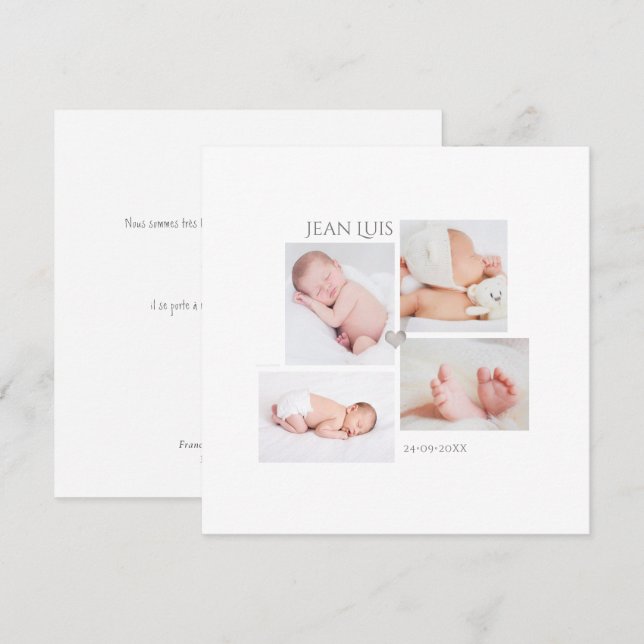 Minimaliste Faire-part de Naissance Garçon Inbjudningar (Fram/baksida)