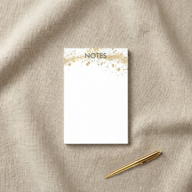 Minimalistfärger i guld post-it block (Gold paint Splatter Minimalist Post-it Notes.)