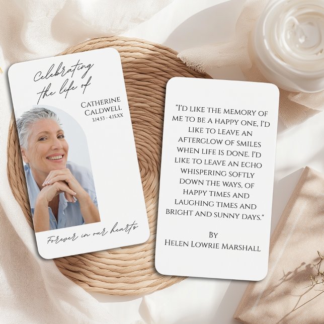 Minimalistfirande av livstidsfotopapperkortet visitkort (Minimalist Celebrating the Life Photo Prayer Card
)