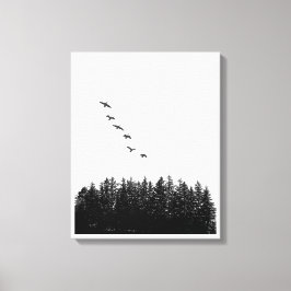Minimalistflygande gäss och monokroma Gräs Träd Canvastryck