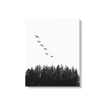 Minimalistflygande gäss och monokroma Gräs Träd