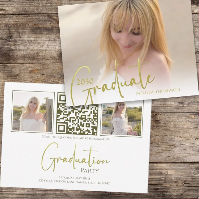 Minimalistfotot QR-kod för Guld-kalligrafi Inbjudningar (Skapare uppladdad)