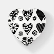 Minimalisthjärtan och blommor, svart och vit