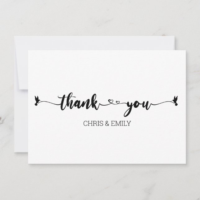 Minimalisthjärtan och fågelkalligrafi, Tack Kort (Framsida)