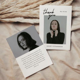 Minimalistic 2-Photo Black White Script Graduation Tack Kort