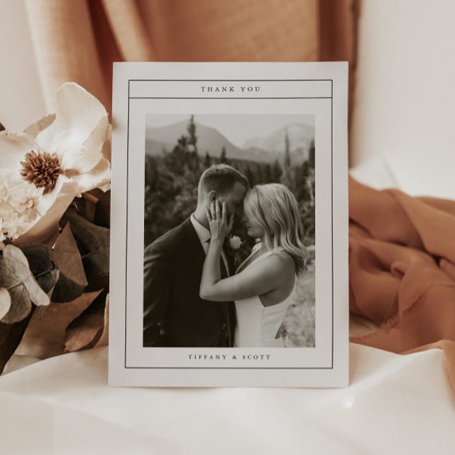 Minimalistic Black & White Wedding Photo Script Tack Kort (Skapare uppladdad)