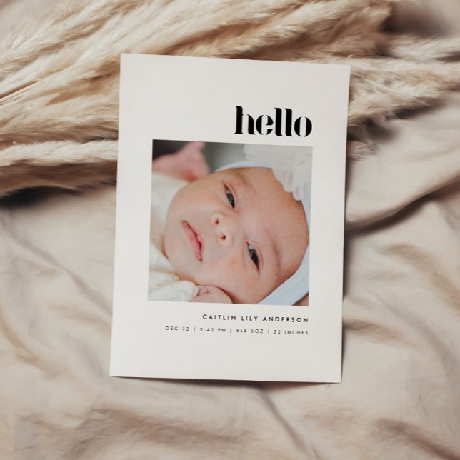 Minimalistic Bold "Hello" 5-Photo Baby Birth Meddelande (Skapare uppladdad)