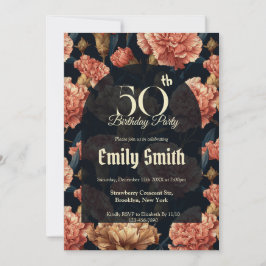 Minimalistic Carnation Sparkle 50Th Birthday Inbjudningar