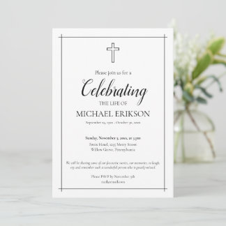 Minimalistic Celebration of Life Latin Cross Inbjudningar