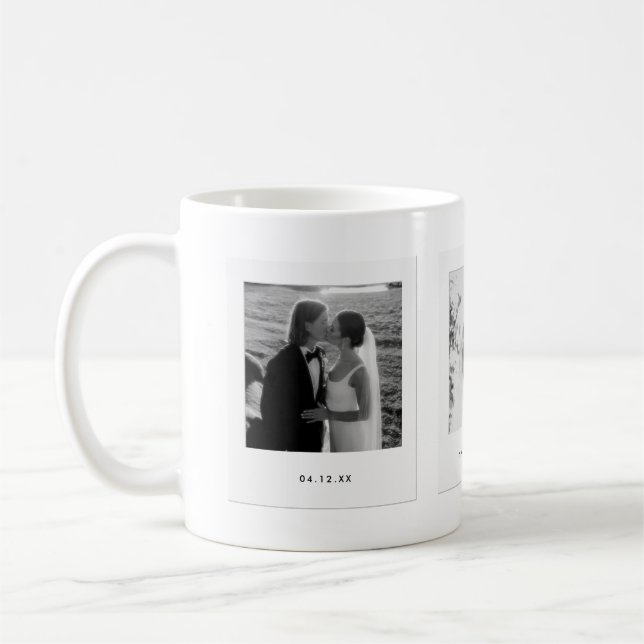 Minimalistic Couple 3 Polaroid Photos Wedding Kaffemugg (Vänster)