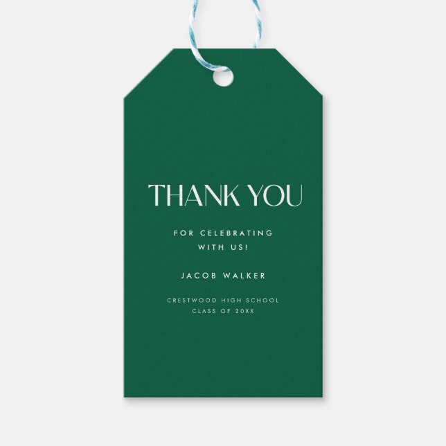 Minimalistic Dark Green Graduation Party Thank You Presentetikett (Framsidan)