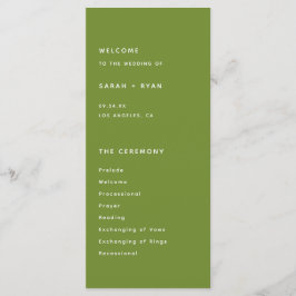 Minimalistic Dark Olive Green Wedding Ceremony Program