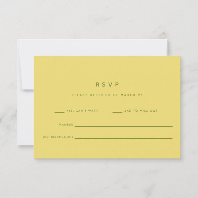 Minimalistic Formal Lemon Yellow & Green Wedding OSA Kort (Framsida)