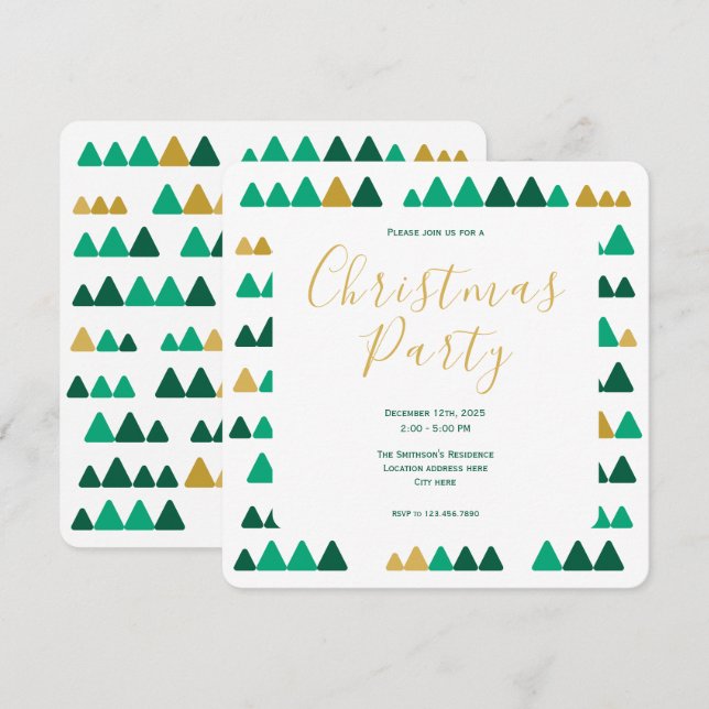 Minimalistic Green & Golden Woods Christmas Square Inbjudningar (Fram/baksida)