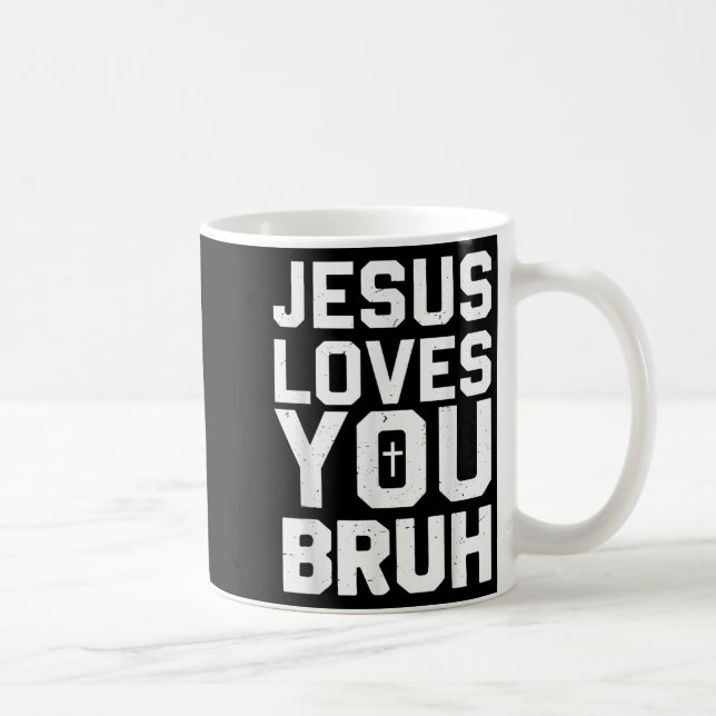 Minimalistic Jesus Love You Bruh Funny Christian Y Kaffemugg (Höger)