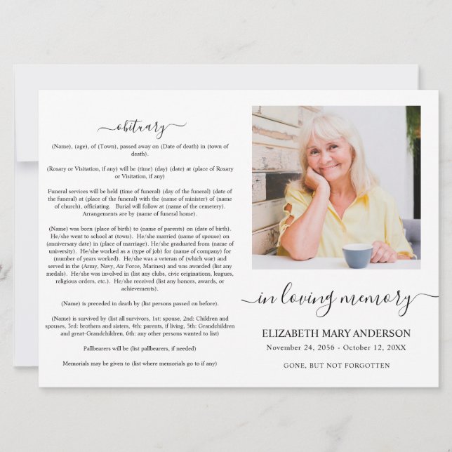 Minimalistic Memorial Funeral Inbjudningar (Framsida)