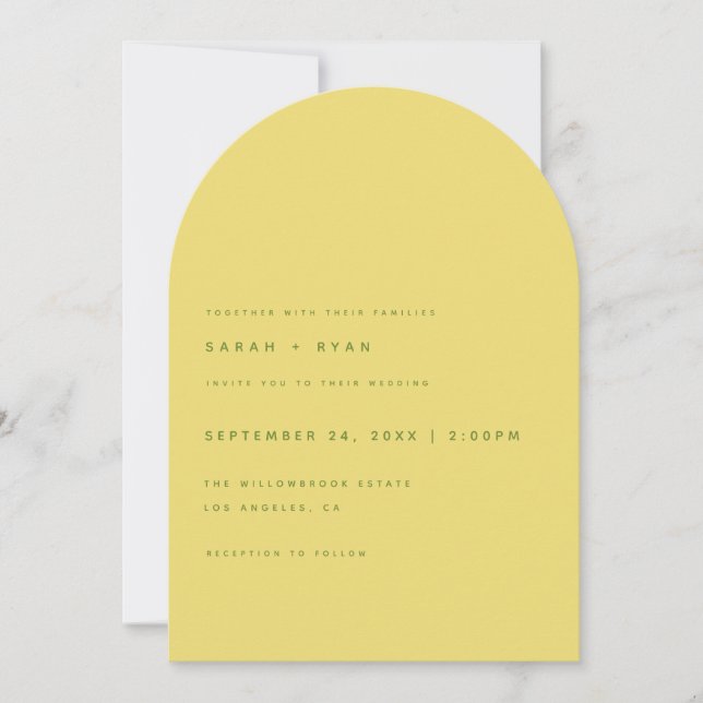 Minimalistic Modern Lemon Yellow Arch Wedding Inbjudningar (Framsida)