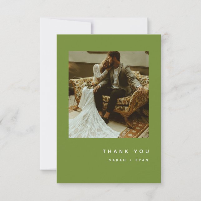 Minimalistic Modern Olive Green Wedding Photo Tack Kort (Framsida)