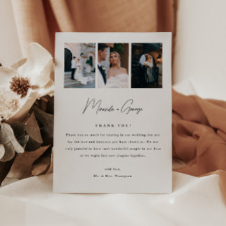 Minimalistic Modern Script 3-Photo Wedding Tack Kort
