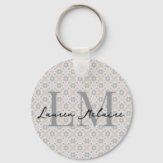 Minimalistic Monogram Script Name Spanish Tile  Nyckelring (Framsida)